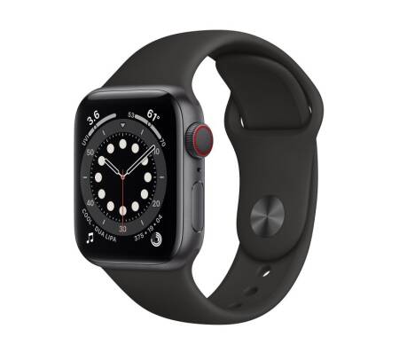 Outlet Apple Watch S6 44mm GPS  Gwiezdna Szarość z paskiem w kolorze czarnym